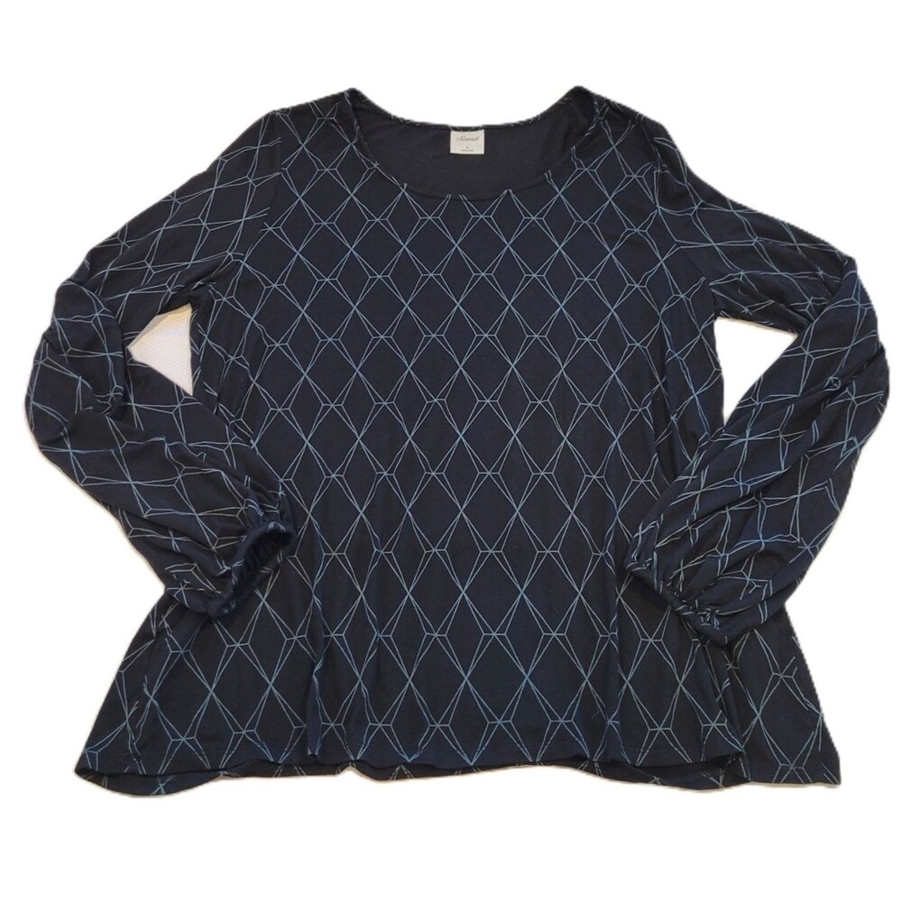 Soma Womens Size L Geometric Diamond Top Black Long Sleeve Abstract Soft Jersey